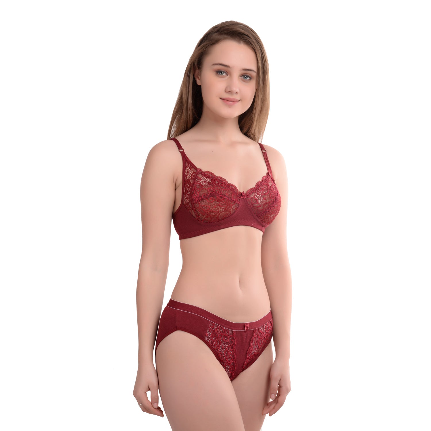 Honeymoon Cotton Wire Free Full Coverage Bridal Lace Set Combo of 2: Cup B